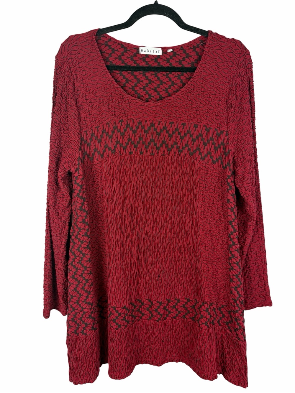 Habitat Red Black Textured Crinkle Tunic Top Size Large
